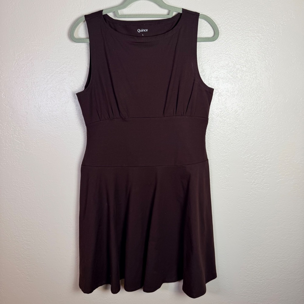 Quince Women's L Espresso Brown Organic Cotton Stretch Drop Waist Mini Dress